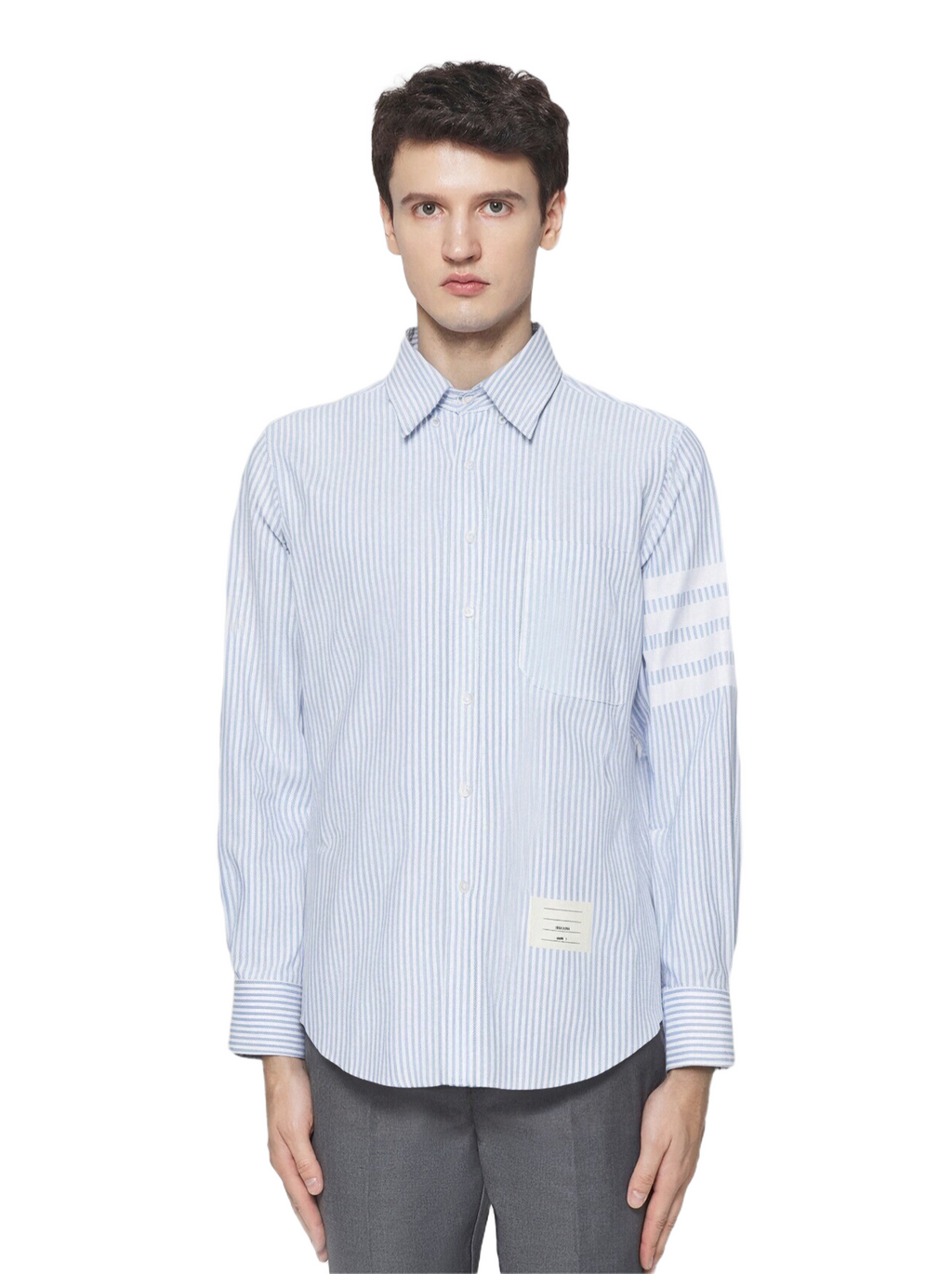 Men's Striped Long-Sleeve Shirt — Classic Button Collar | Thom Browne