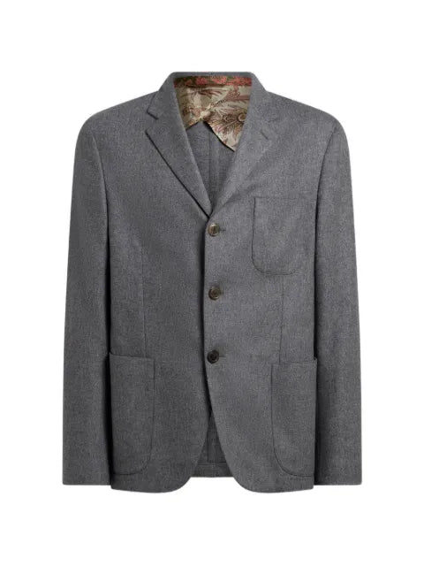 ETRO single-breasted jacket in plain-coloured wool-blend flannel