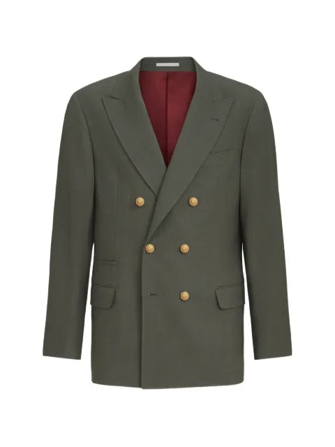 Brunello Cucinelli virgin wool canvas one-and-a-half breasted deconstructed blazer with metal buttons