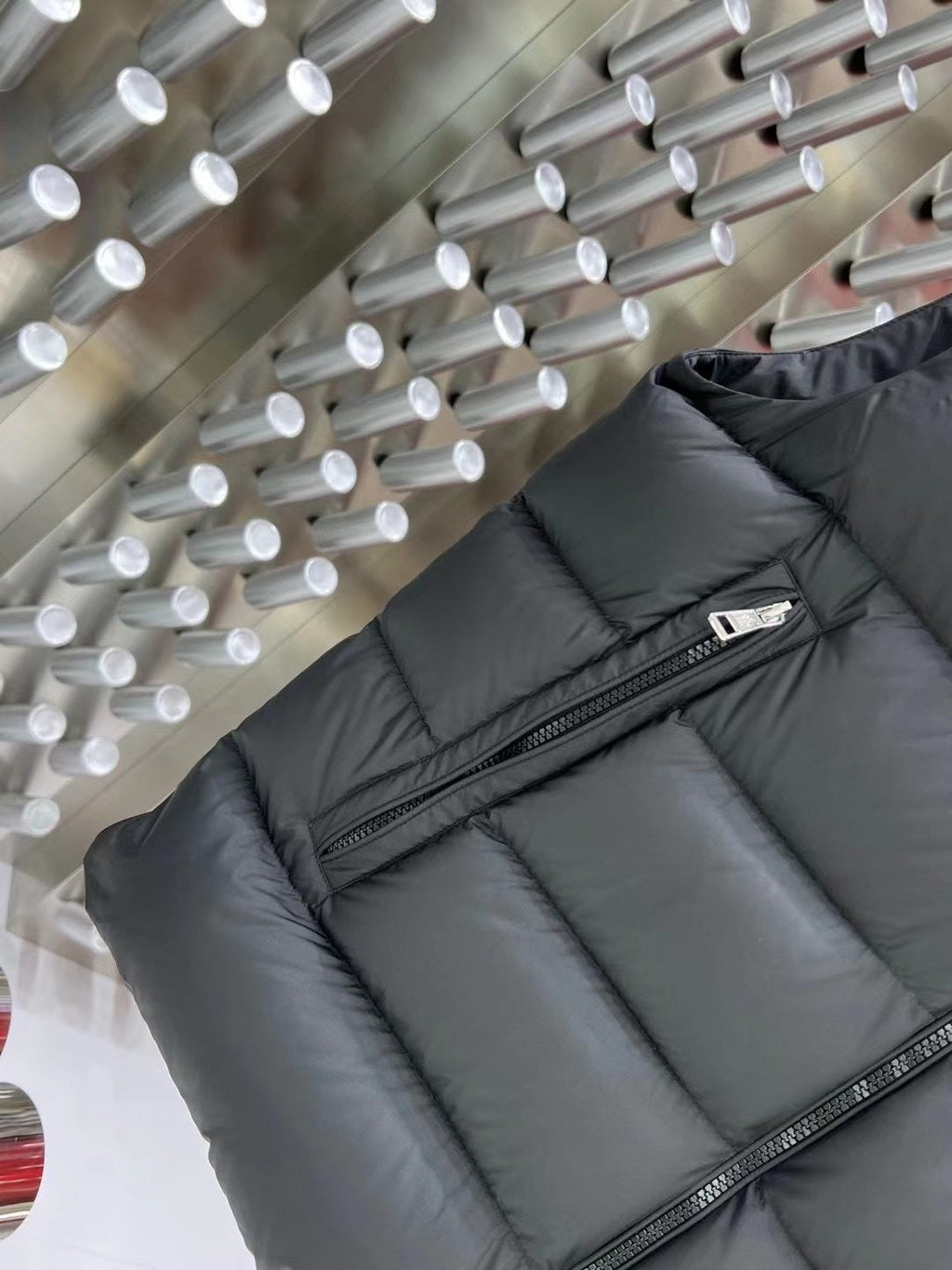 Moncler Hooded Puffer Vest in Black with White Trim