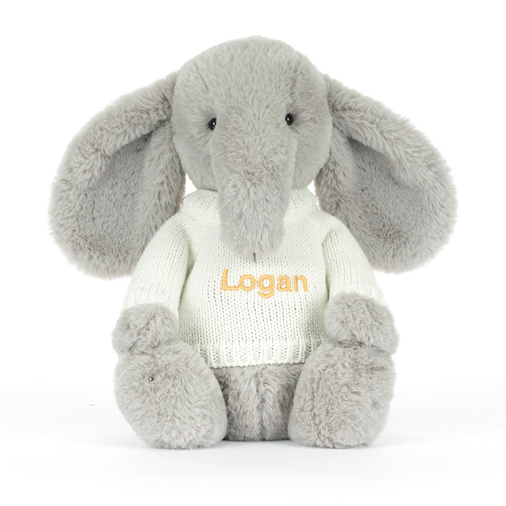 Bashful Luxe Elephant Thuddeus with Personalized Cream Jumper