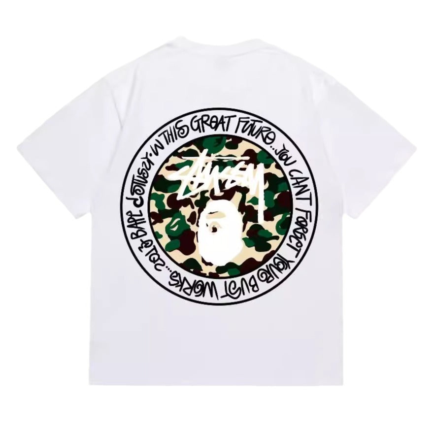 Bape X Stussy Ape Head Shark Multi‑Graphic Cotton Tee Multi‑Style