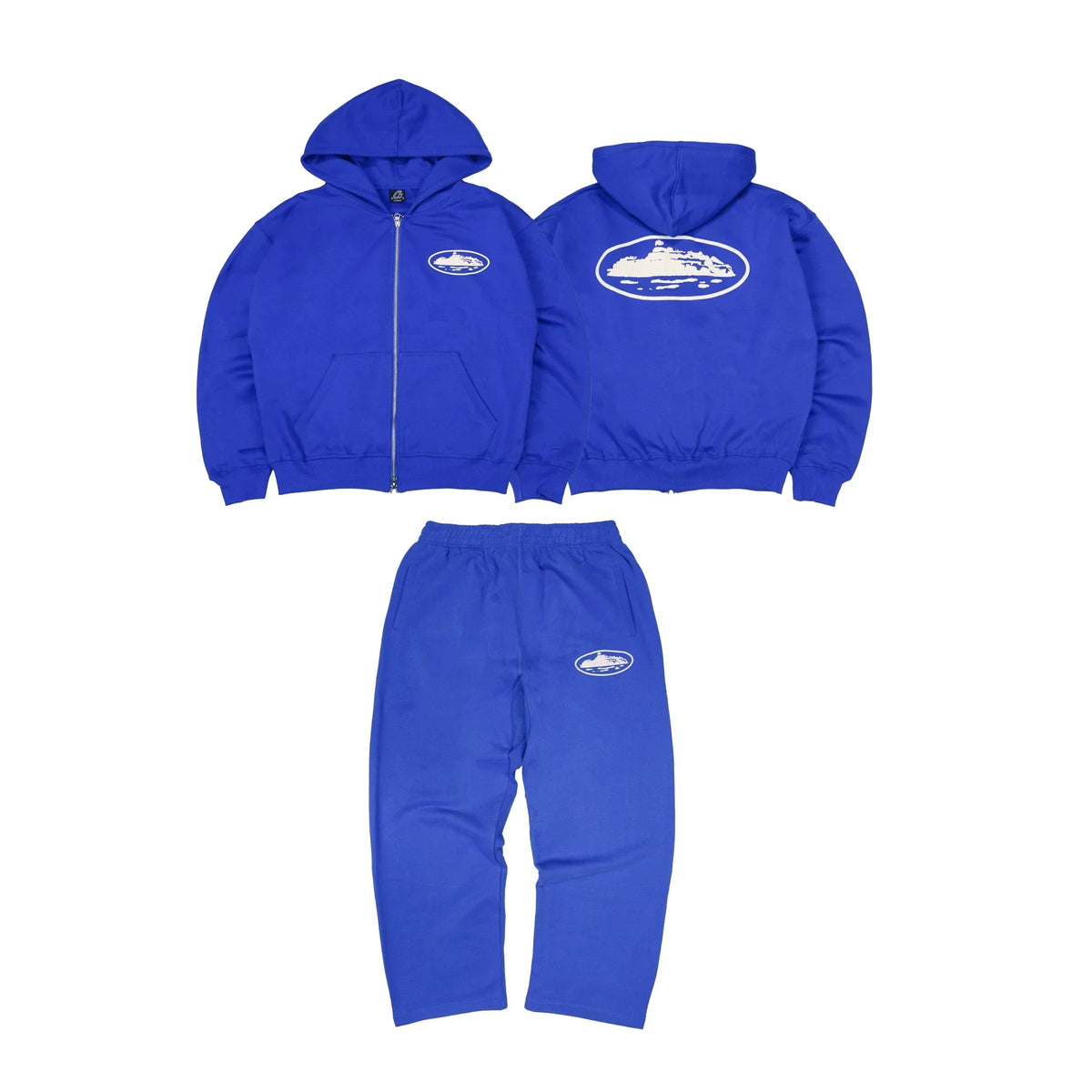 Corteiz Devil's Island BOXY Hoodie & Baggy Pants Set – Blue