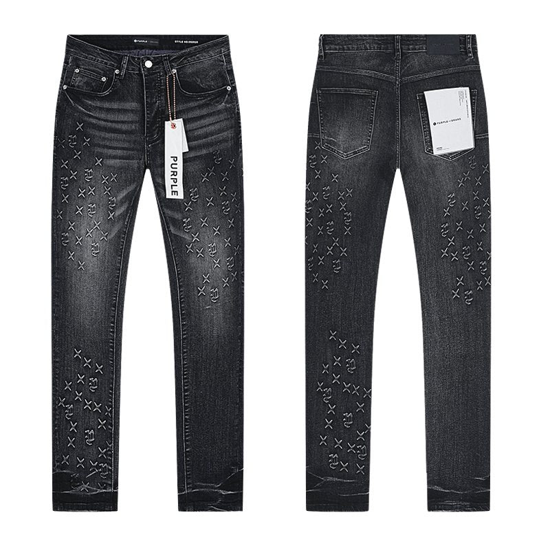 Purple Brand Washed Black Embroidered Jeans