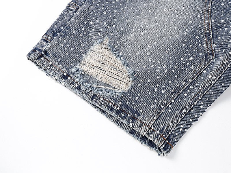Purple Brand Rhinestone Splatter Denim Shorts