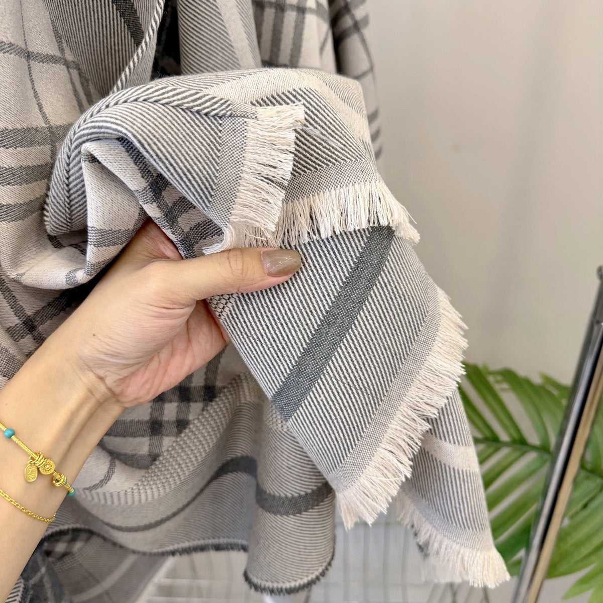 Burberry Style Reversible Plaid Cape Shawl
