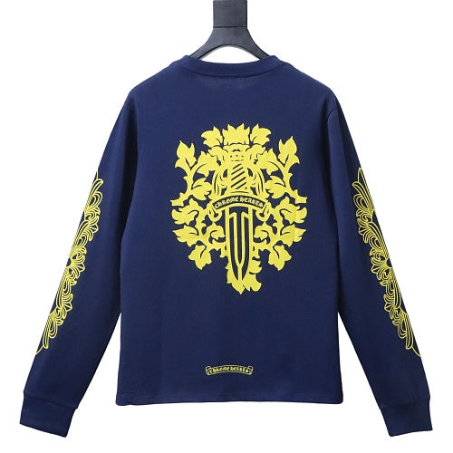 Chrome Hearts Navy & Yellow Dagger Logo Longsleeve T-Shirt