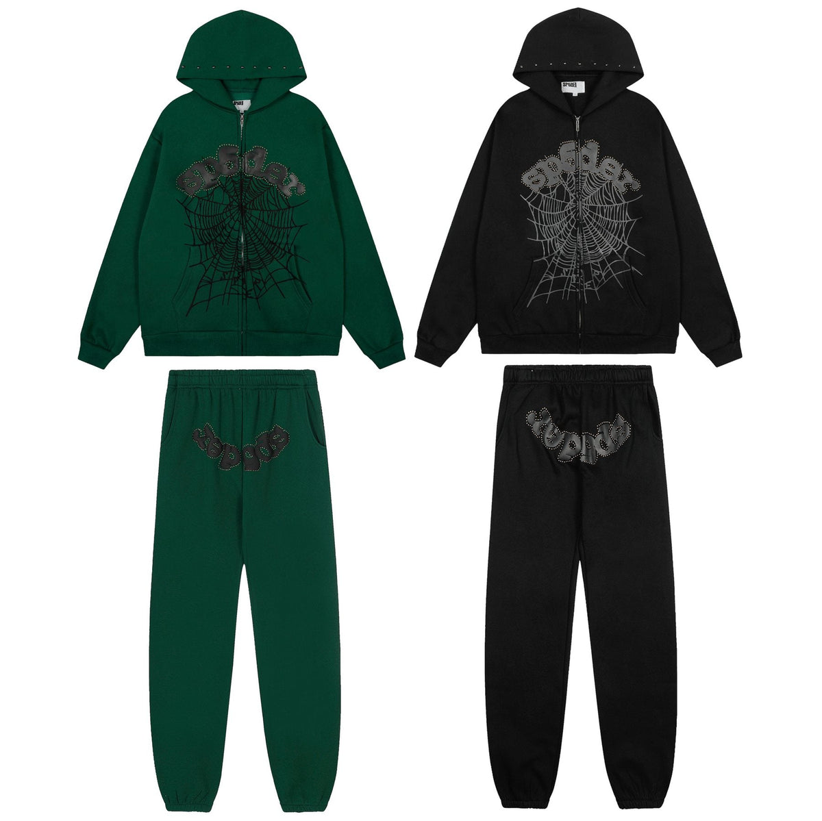 Sp5der Spiderweb Graphic Zip Hoodie & Sweatpants Matching Set