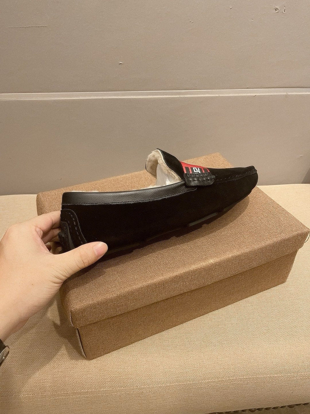 Versace Men's Black Red Accent Slip-On Loafers