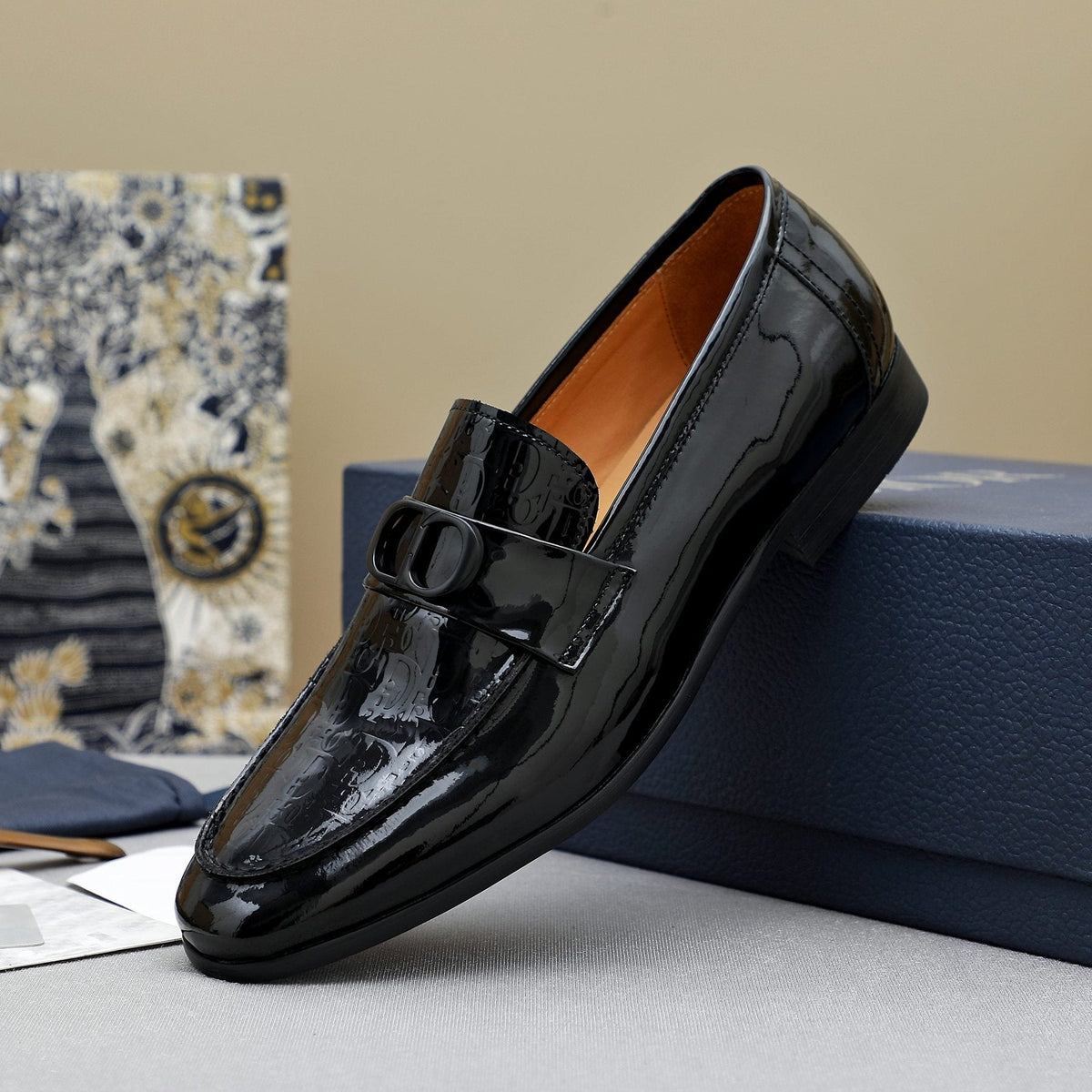 Dior Black Glossy Slip-On Loafers