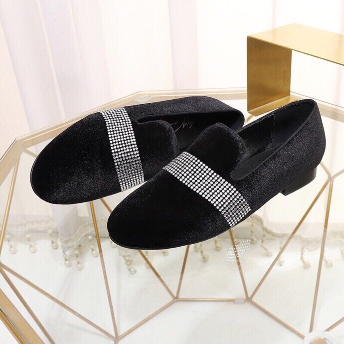 Giuseppe Zanotti Black Rhinestone Band Slip-On Loafers