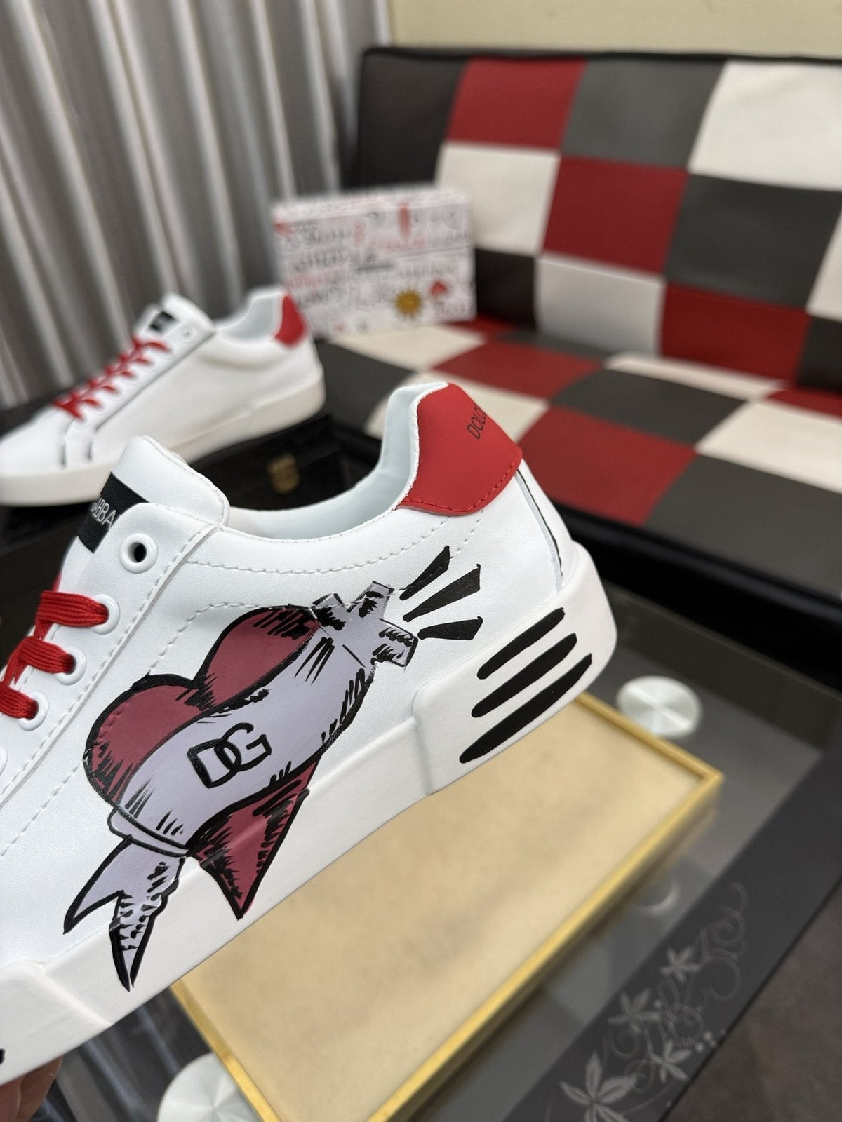 Dolce & Gabbana Red Lace Graphic Sneakers
