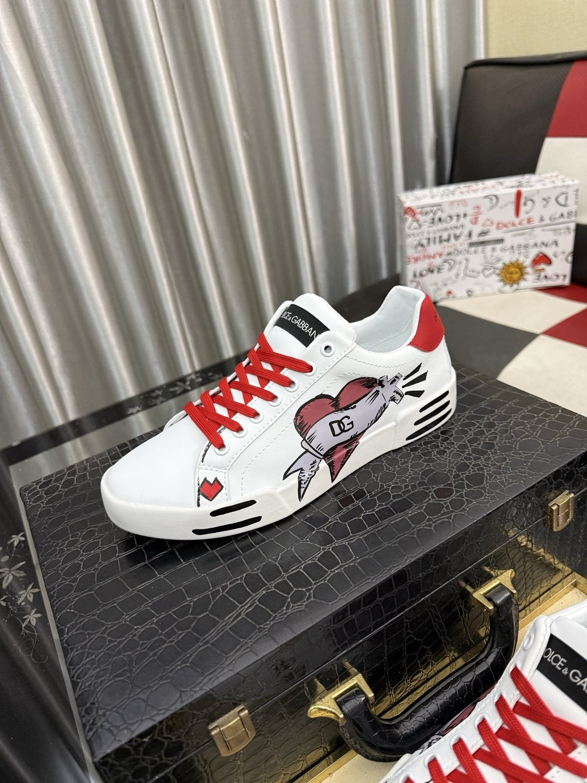 Dolce & Gabbana Red Lace Graphic Sneakers