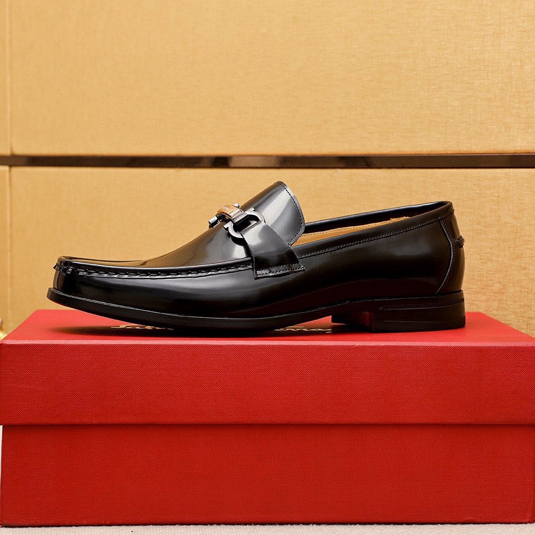 Ferragamo Black Buckle Leather Loafers - Silver-Tone Hardware