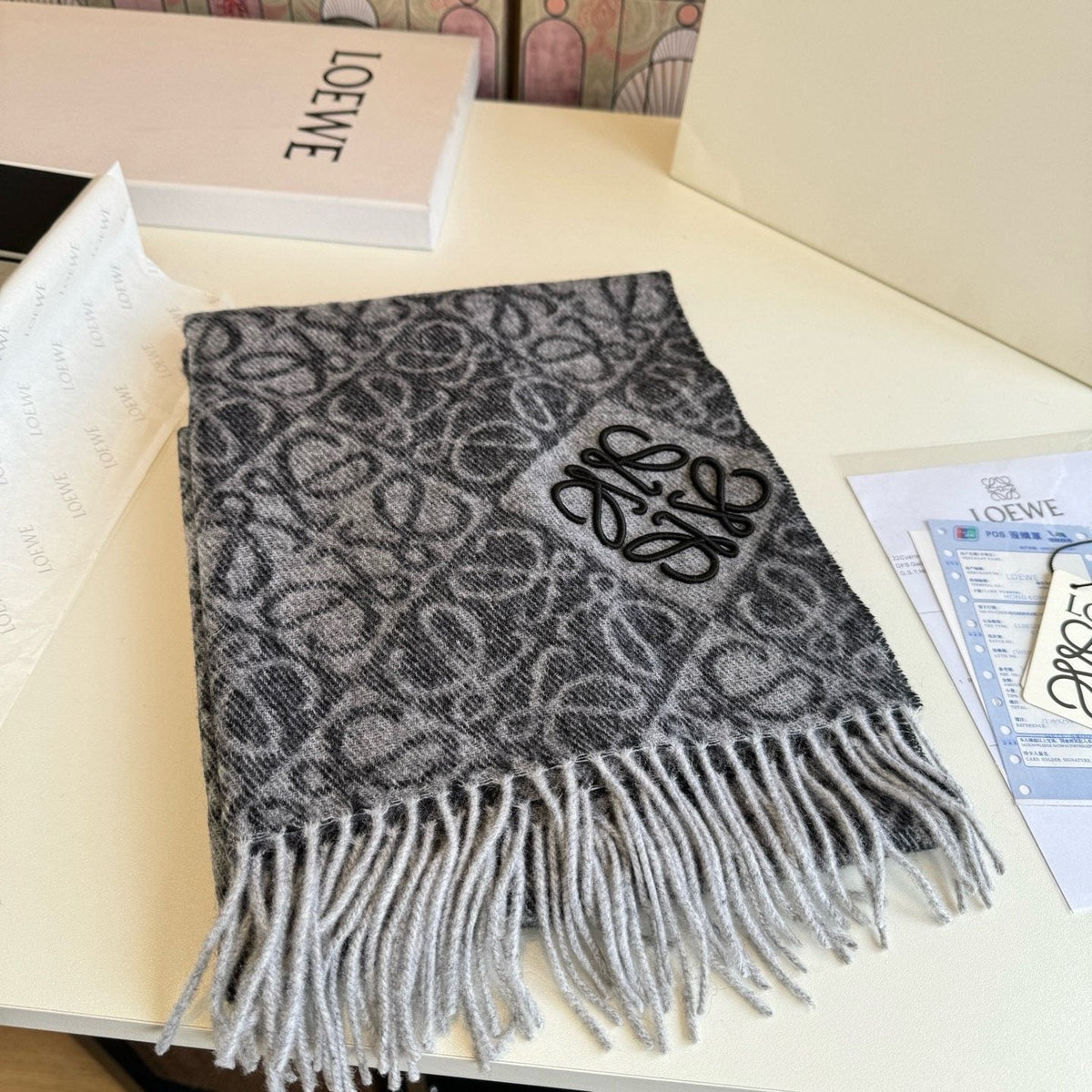 LOEWE Fringed Pattern Scarf