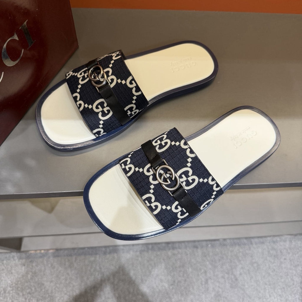 Gucci Patterned Strap Slide Sandals - Open Toe
