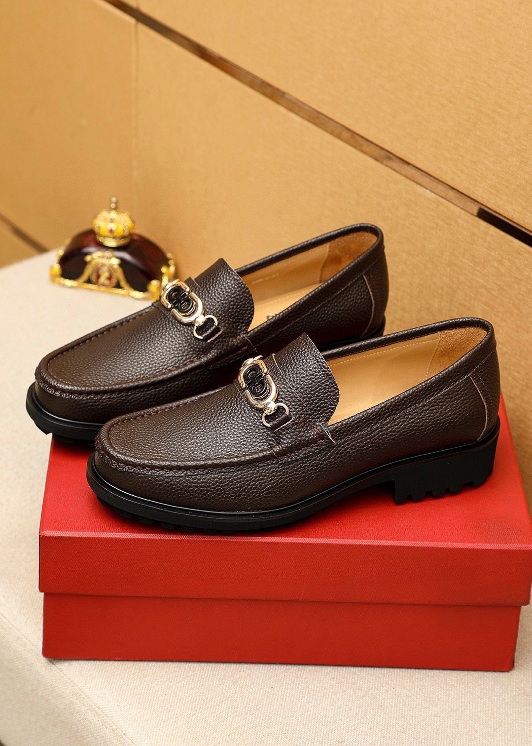 Ferragamo Pebbled Leather Lug Sole Loafers
