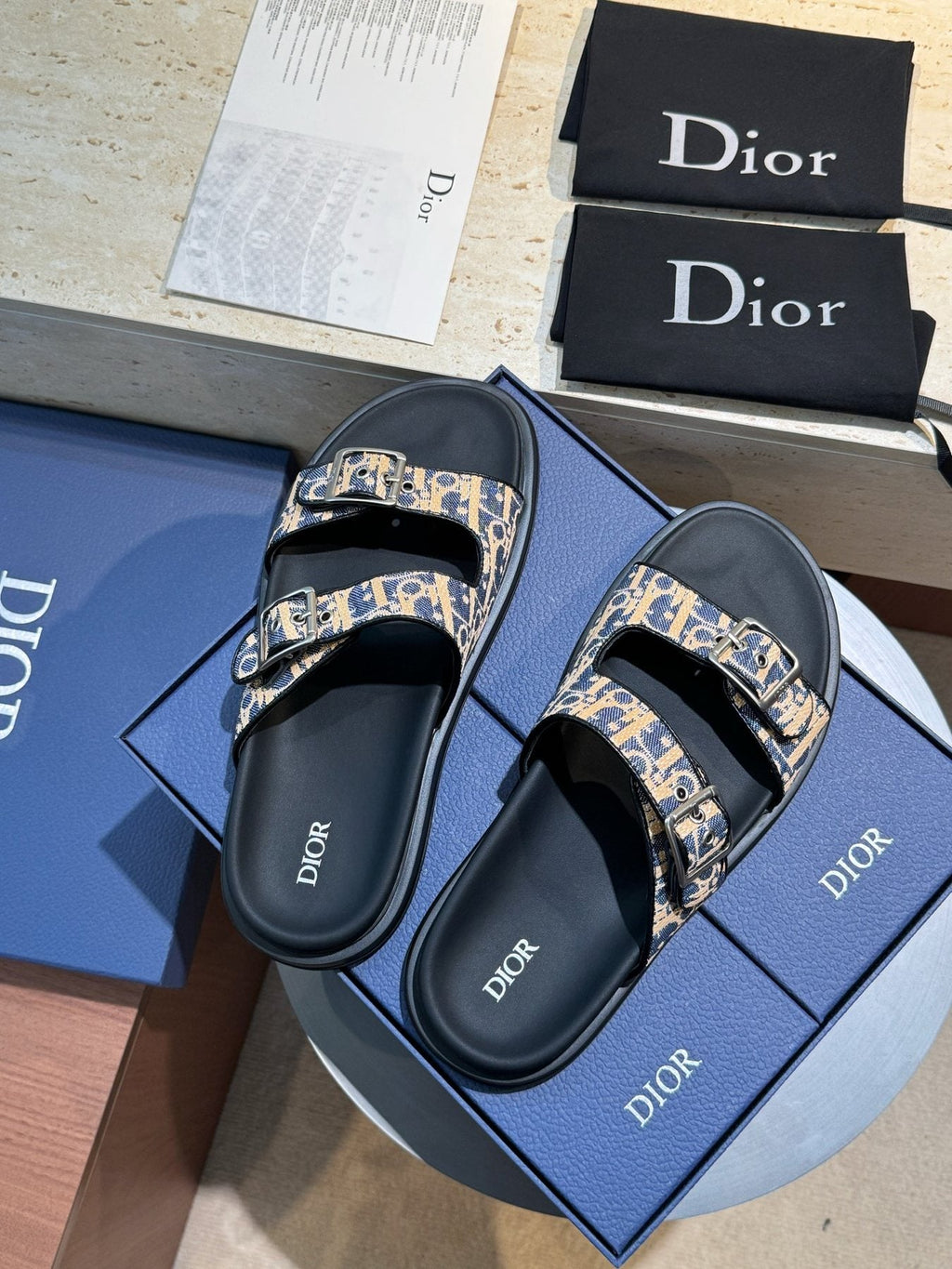 Dior Men's Aqua Buckle Slide Sandals