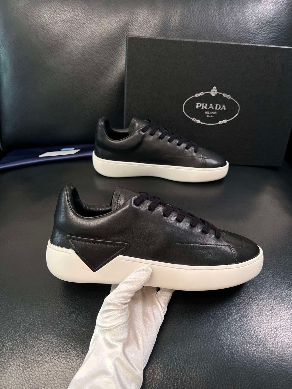 Prada Low-Top Leather Sneakers