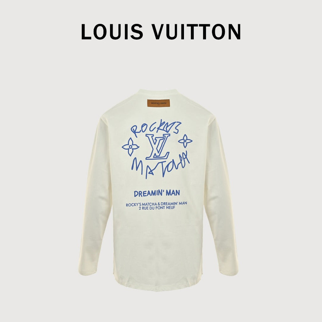 Louis Vuitton 25FW Dreamin' Man Graffiti Slogan Print Long Sleeve T-Shirt White
